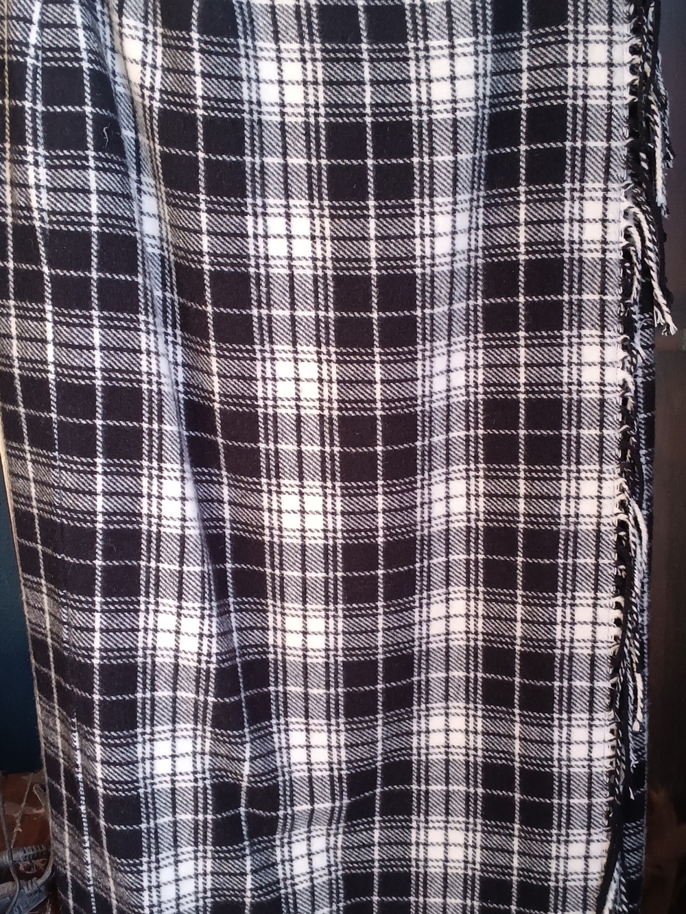 Vintage Cambridge Country Plaid Midi Skirt with Fringe Size 6 Wool Blend.